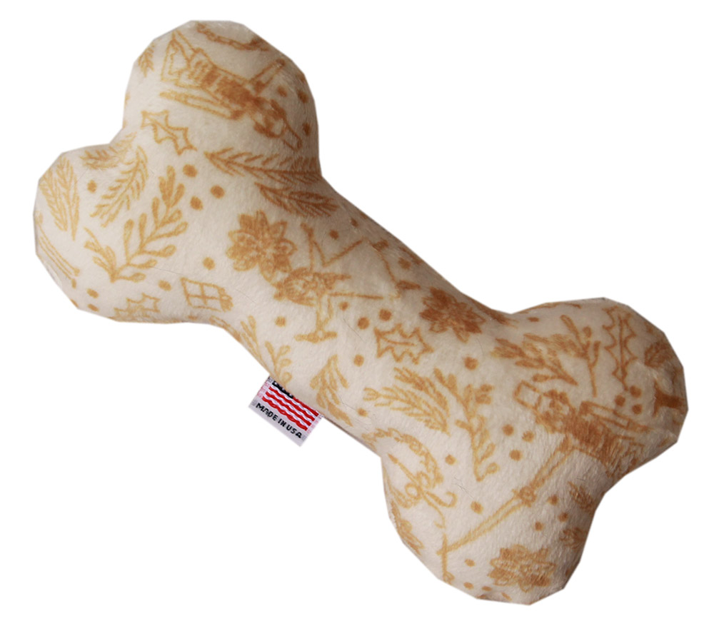 6" Plush Bone Dog Toy Cream Holiday Whimsy